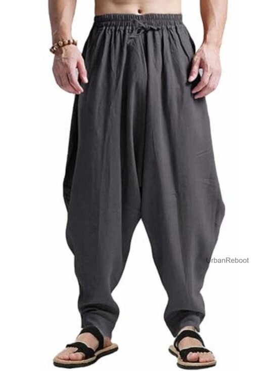 Other - Men's Cotton Harem Pants Loose Drop Crotch Hippie Trouser Drawstring